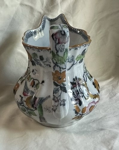 Water Pitcher. Masons Ironstone Colorful Birds and Flowers. Circa 1825. 7 1/4"