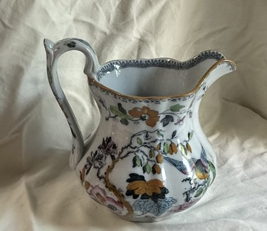 Water Pitcher. Masons Ironstone Colorful Birds and Flowers. Circa 1825. 7 1/4"