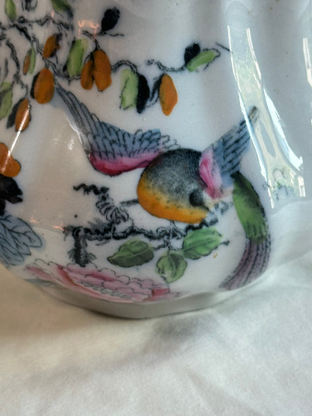 Water Pitcher. Masons Ironstone Colorful Birds and Flowers. Circa 1825. 7 1/4"