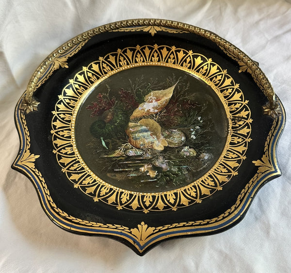 Russian Basket. Papier Mache Black and Gold with Mother of Pearl. 19th century