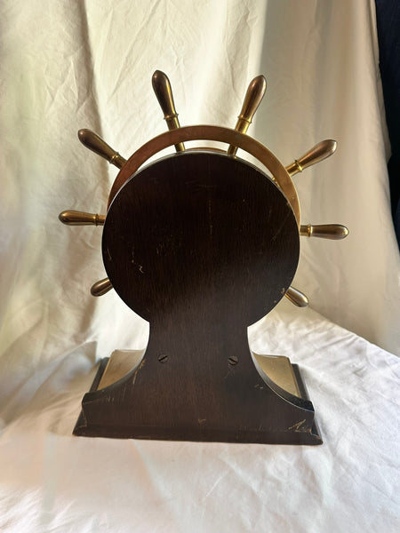 Chelsea Ship's Bell Ship Wheel Clock. Silvered Dial. 14" Height Total