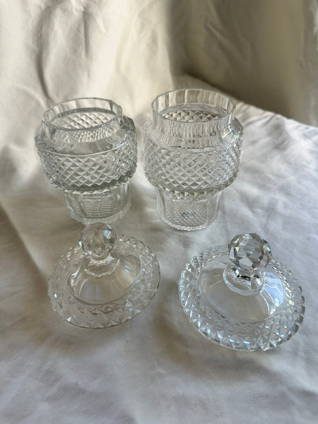 Double Condiment Cruet Set. Cut Glass. Unsigned. 9 3/4" Height