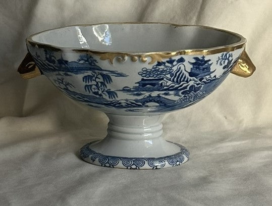 Sauce Boat. Ironstone China Blue and White. Boar Head Handles. English 19th C