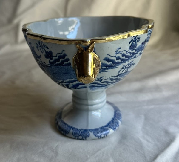 Sauce Boat. Ironstone China Blue and White. Boar Head Handles. English 19th C