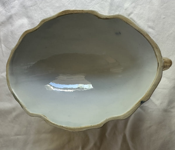 Sauce Boat. Ironstone China Blue and White. Boar Head Handles. English 19th C