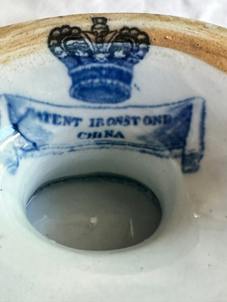 Sauce Boat. Ironstone China Blue and White. Boar Head Handles. English 19th C