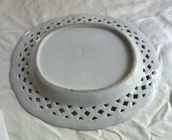 Reticulated Bowl and Underplate. English Blue and White Basket. 18th Century