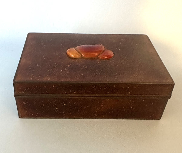 Japanese Goldstone Cloisonne Box Set with Carnelian in Lid. Early 20th Century