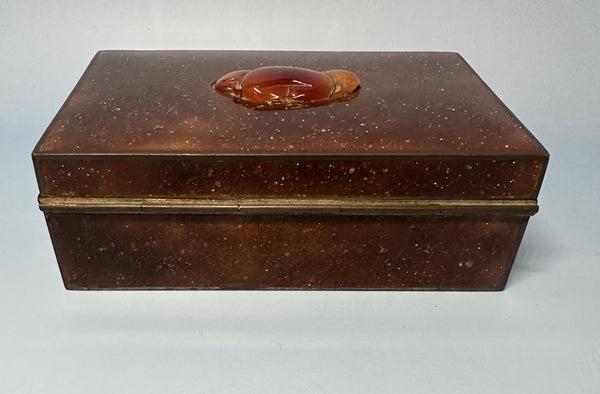 Japanese Goldstone Cloisonne Box Set with Carnelian in Lid. Early 20th Century