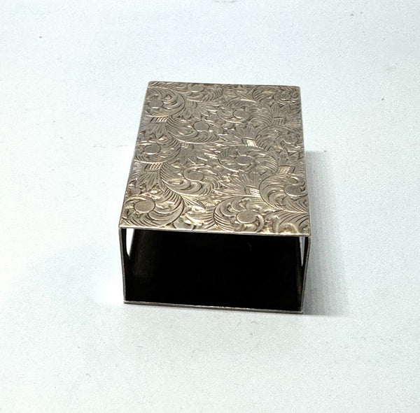 Matchbox Holder. Japanese 950 Silver. Engraved Scrolling Design.