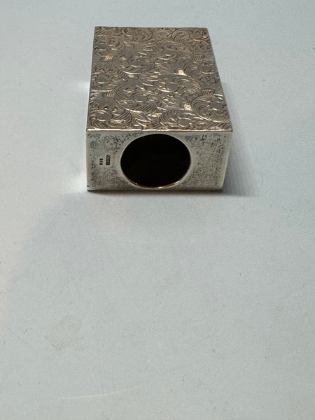 Matchbox Holder. Japanese 950 Silver. Engraved Scrolling Design.