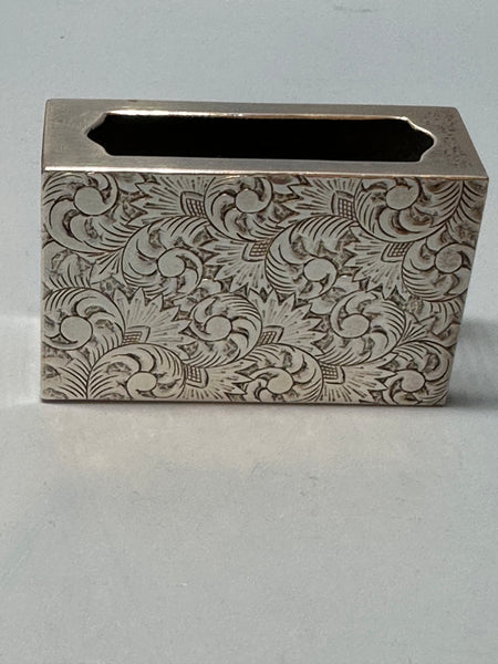 Matchbox Holder. Japanese 950 Silver. Engraved Scrolling Design.