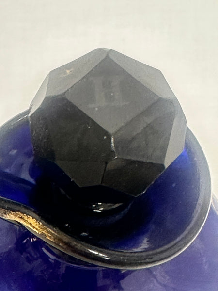 Three Liquor Decanters. Bristol Blue and Gold Glass. 18th Century