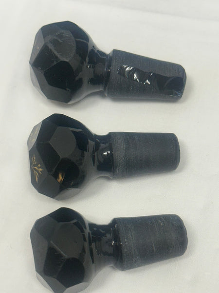 Three Liquor Decanters. Bristol Blue and Gold Glass. 18th Century