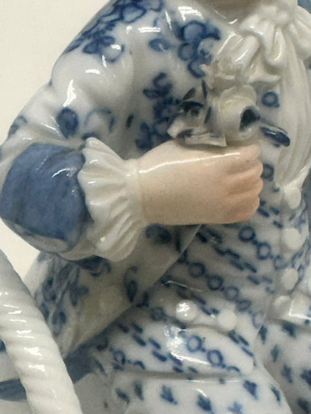 Pair Double Salts. Meissen Porcelain Blue and White. Girl and Boy Figures. 3024