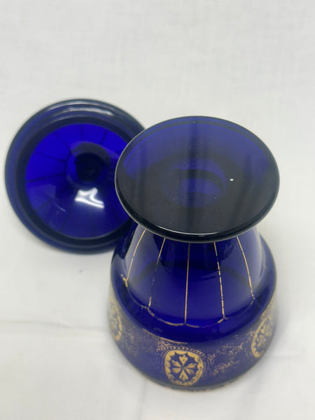 Bristol Blue Glass Covered Cup or Candy Dish. 18th Century. 7 1/2" Height