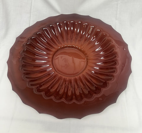 Large Chinese Peking Glass Ribbed Charger. Brownish Rust Red. 17 1/4" Diameter
