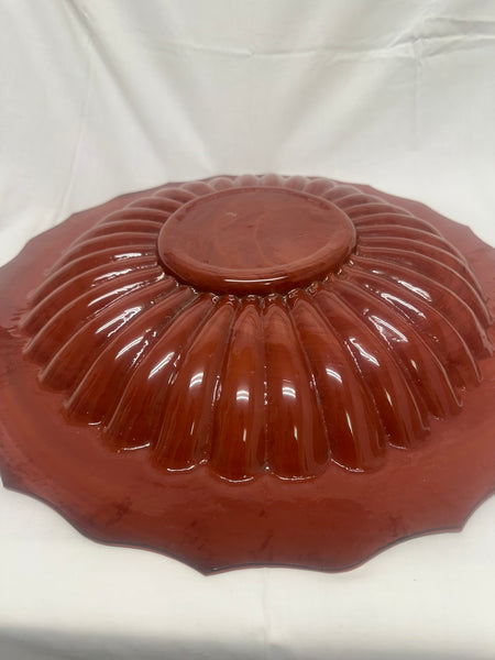Large Chinese Peking Glass Ribbed Charger. Brownish Rust Red. 17 1/4" Diameter