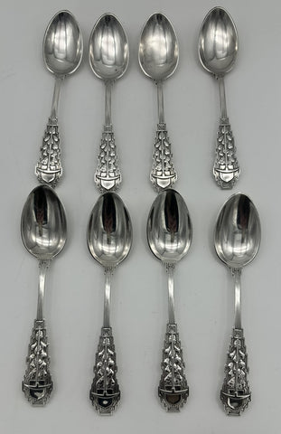 RARE 8 Souvenir Spoons. Gorham Sterling Silver. Saint Juliana Mines Mexico. 7"