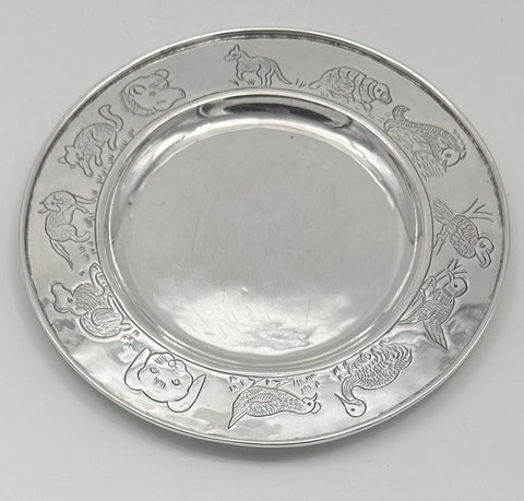 Child's Plate. Sanborns Sterling Silver. Mexico. 7" D. Animals. 176 grams