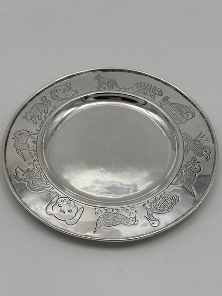 Child's Plate. Sanborns Sterling Silver. Mexico. 7" D. Animals. 176 grams