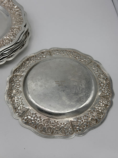 Set of 8 Mexican Sterling Silver Plates. Maciel. 7 1/2" Diameter. 1550 Grams