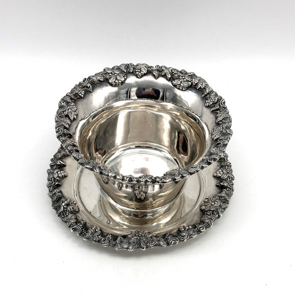 Bowl and Underplate. Mexican Sterling Silver. Sanborns. Grapes and Leaves.