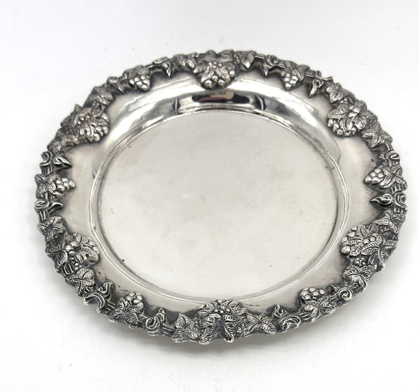 Bowl and Underplate. Mexican Sterling Silver. Sanborns. Grapes and Leaves.
