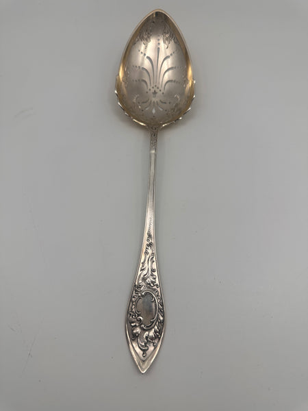 Large Pierced Serving Spoon. Danish Silver. 1906 date mark. 10 7/8". 92 grams