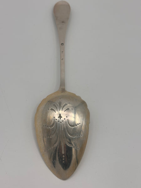 Large Pierced Serving Spoon. Danish Silver. 1906 date mark. 10 7/8". 92 grams