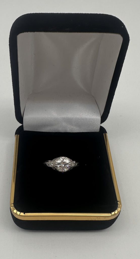 Art Deco Engagement Ring. Platinum .93 ct European Cut Center. Size 5