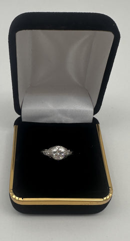 Art Deco Engagement Ring. Platinum .93 ct European Cut Center. Size 5