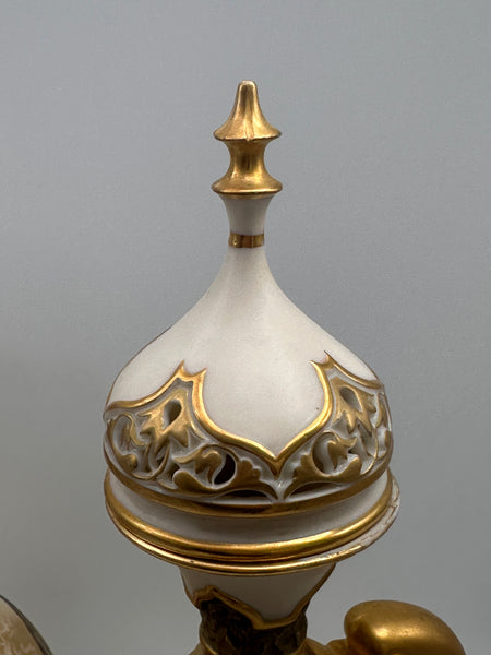 Pair Lidded Urns Bottles Vases. Royal Worcester Porcelain. 19th C. Owl Motif.