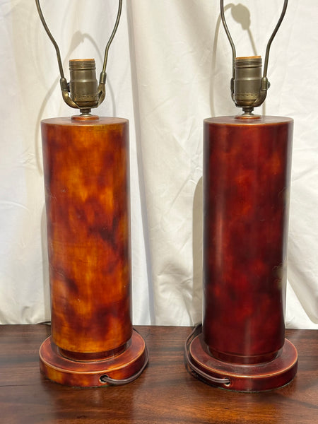 Two Mid Century Japanese Lamps. Red Lacquer, Painted, and Gilded Metal c. 1950s