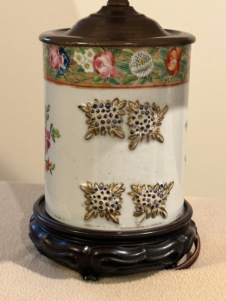 Chinese Qing 18th Century Porcelain Tankard Converted to Small Lamp. 18 1/2"