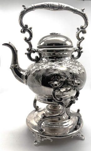 Victorian Silverplate Kettle on Stand. Ornate Floral.