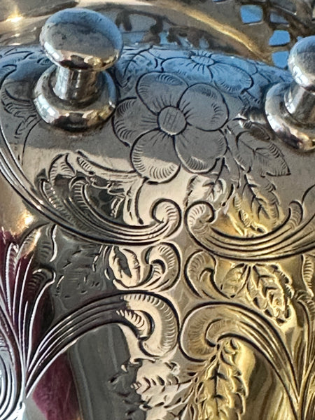 American Sterling Silver Kettle on Stand with Burner. Circa 1910. Pierced Flower