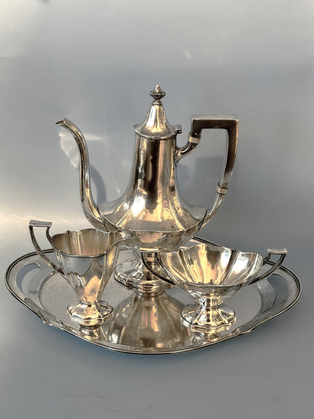 Three Piece Demitasse Coffee Set with Tray. Reed & Barton Sterling Silver. D675