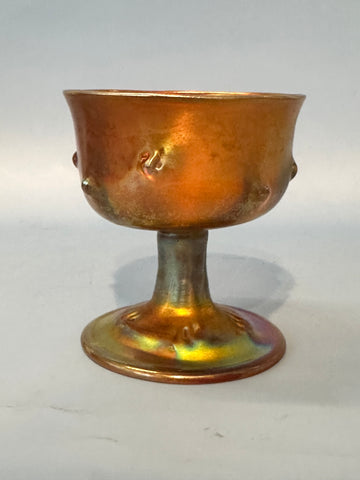 Goblet Footed Cup. Tiffany Favrile Gold Aurene Art Glass. Knobby Bowl. 3 1/4"