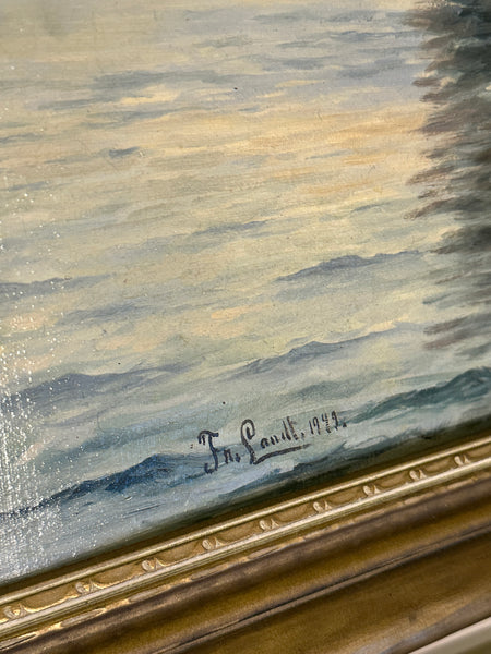 Frans Landt (1886-1975) Denmark. Oil on Canvas of Tall Ships. Signed and Dated