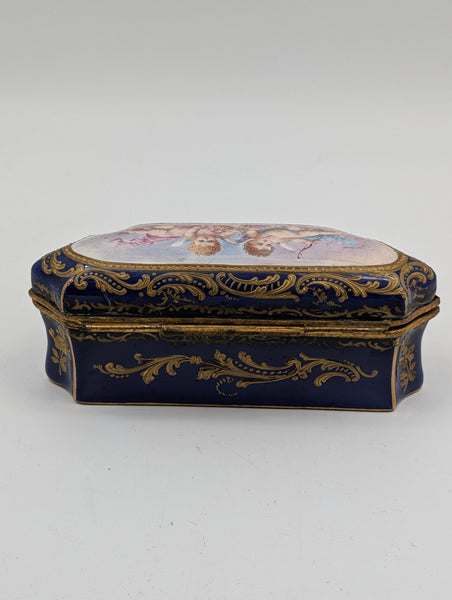 Dressing Table or Jewelry Box. French Sevres Porcelain. Cherubs. Signed Painay