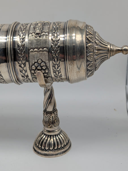 Cylinder Document Box Large Scroll Holder on Stands. India 925 Silver. 17 1/2"
