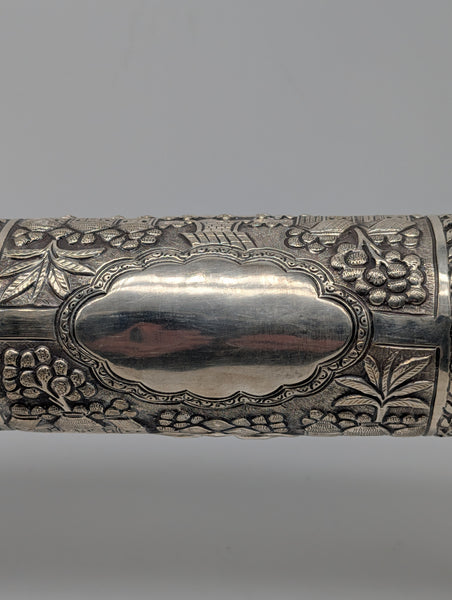 Cylinder Document Box Large Scroll Holder on Stands. India 925 Silver. 17 1/2"