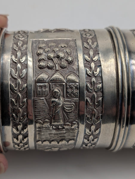 Cylinder Document Box Large Scroll Holder on Stands. India 925 Silver. 17 1/2"