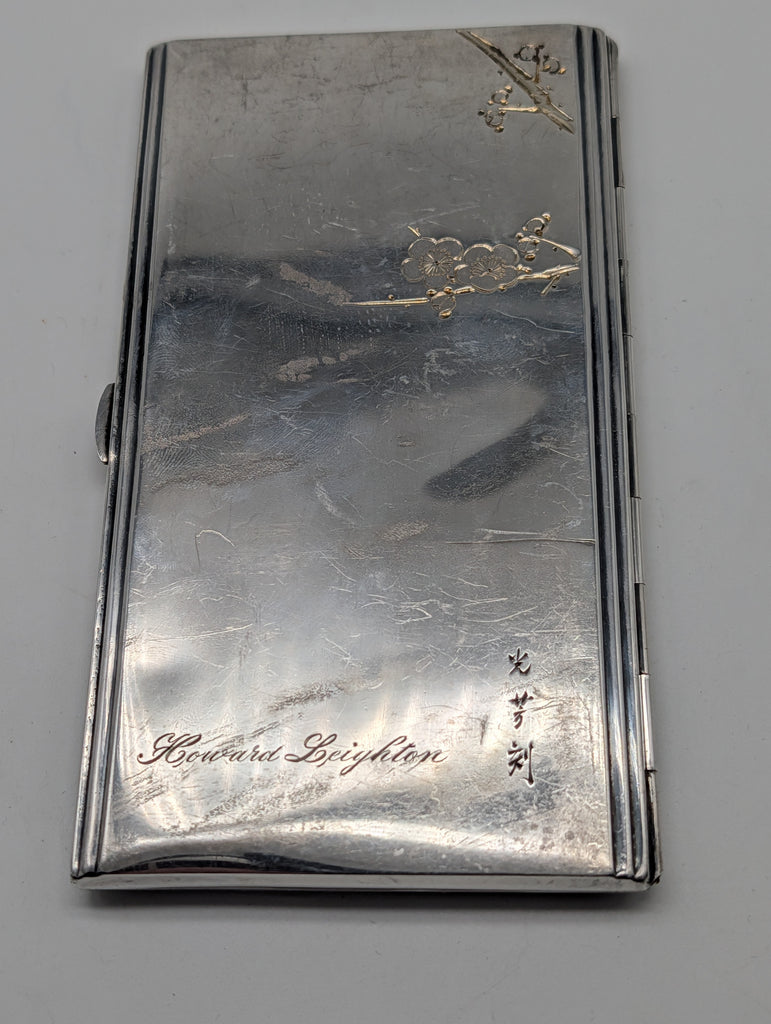 japanese cigarette boxes Damascene Higo Zogan Inlay Case Cigarette Case. Japanese .960 Silver.