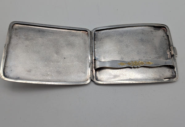 Vintage Japanese .950 Silver Cigarette Case. Pagoda Mountains. YUBI.