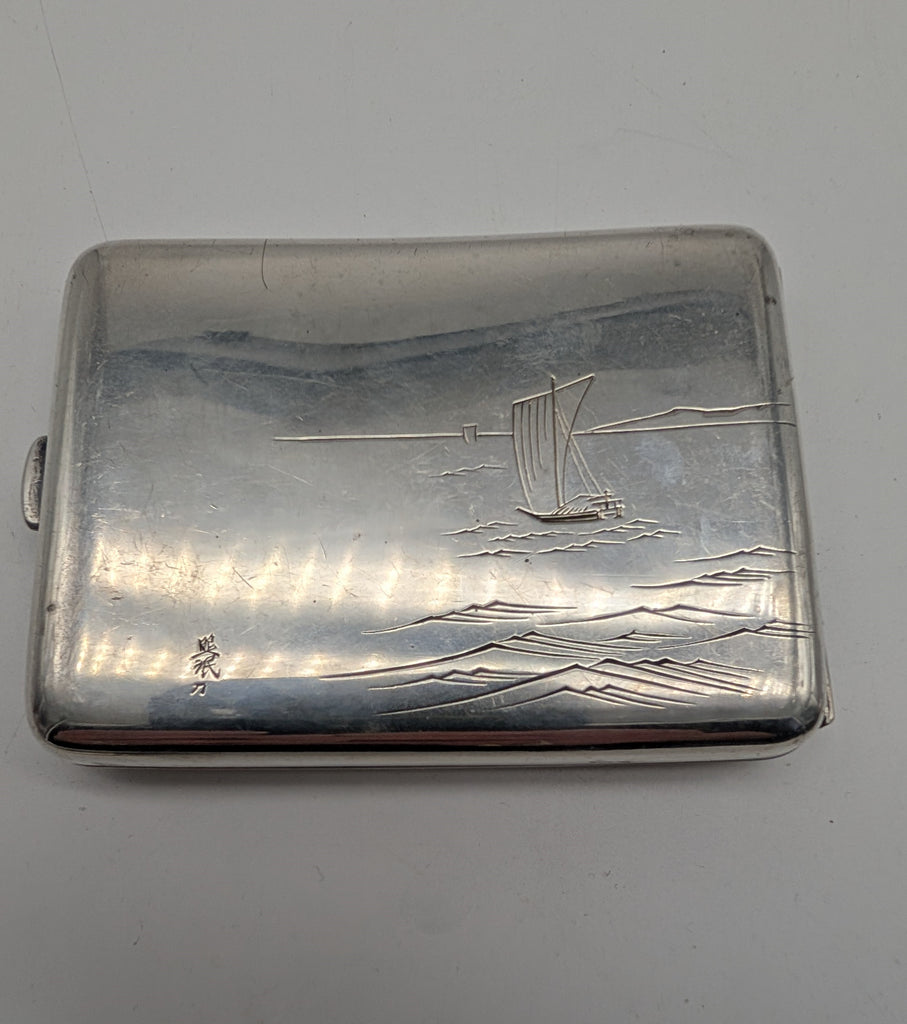 palace cigarette case Cigarette Case. Japanese 950 Silver. Palace on Cliff with Boat in Water palace cigarette case Cigarette Case. Japanese 950 Silver. Palace on Cliff with Boat in Water