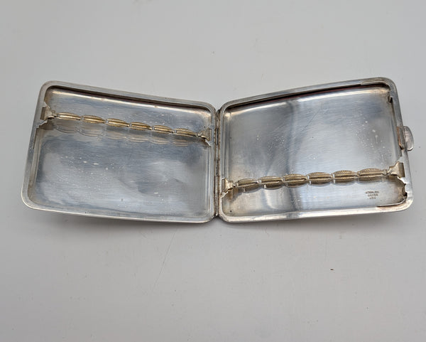 Cigarette Case. Japanese 950 Silver. Palace on Cliff with Boat in Water