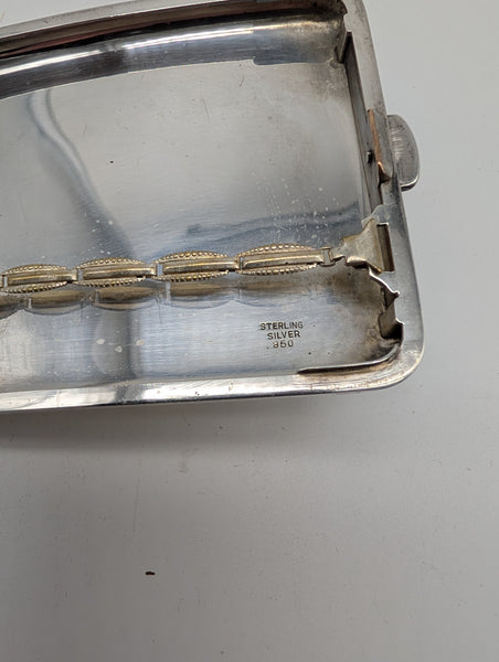 Cigarette Case. Japanese 950 Silver. Palace on Cliff with Boat in Water