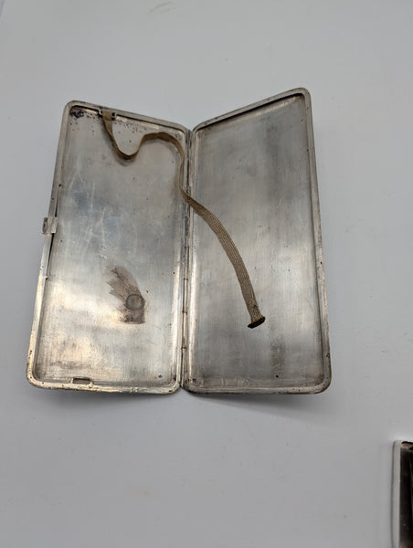 Large Cigarette Card Case. Japanese Silver. Pagoda, Trees, Dragon, Mt. Fuji.